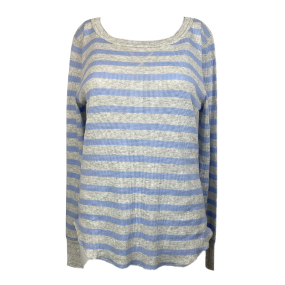 Gap Shirt Womens Sz‎ S Gray Blue Striped Cotton Stretch Waffle Long Sleeve Top